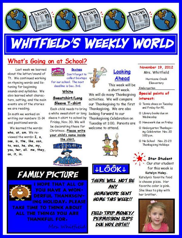 KinderTweetsHCE's tweet photo. Whitfield's Weekly World 11-19-2012 http://t.co/bKKGNPHX