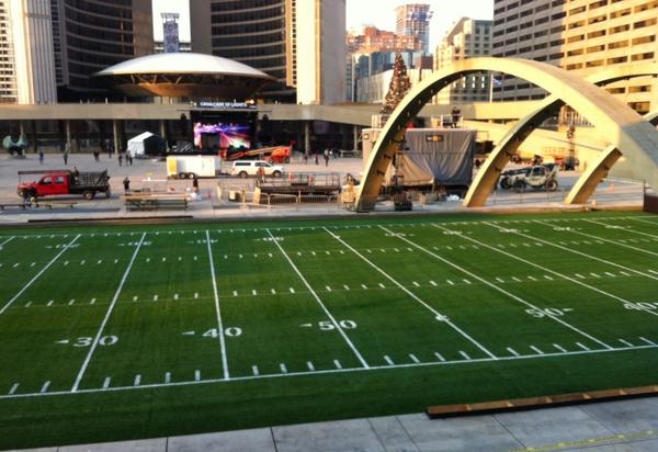 Dol Turf's install of the artificial turf at Nathan Phillips was a success &amp; ready for #100GC kick off celebration