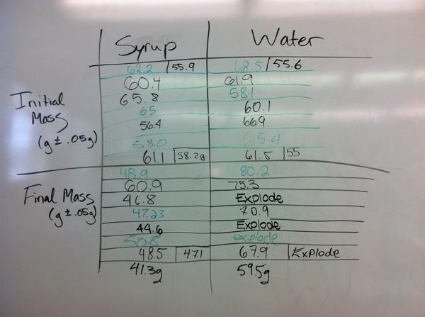 LutherBiology's tweet image. #Bio30 Osmosis lab data, just Part B. Part A was just copied down.