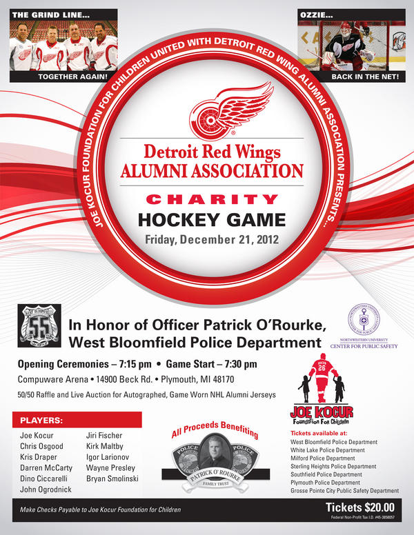 It's official. Dec 21 at Compuware Arena.  Osgood, <a href="/kdraper33/">kdraper33</a>, <a href="/D_Mac25/">D_Mac25</a>, Maltby, Larionov, Redmond, Murphy and Dino.