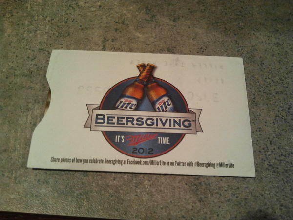 PapaCam11's tweet photo. Thank you @MillerLite for the #beersgiving gift! http://t.co/5eg7wo1g