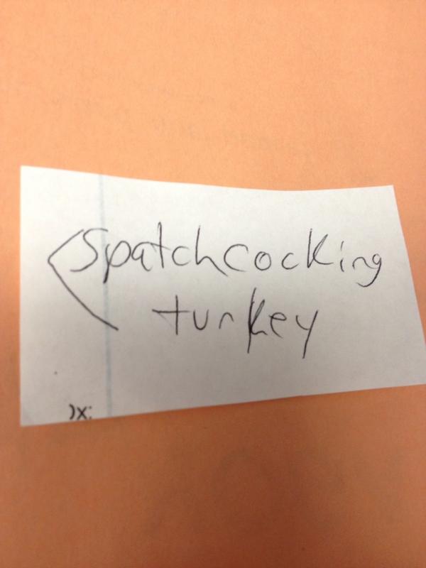BriSpider's tweet image. I have learned a fantastic new word thanks to a mysterious note someone left at work. #spatchcocking