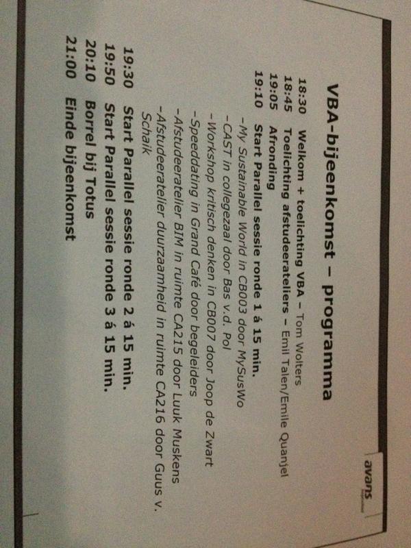 Vanavond start maken met groep studenten <a href="/AvansHogeschool/">Avans Hogeschool</a>. Kick off VBA traject! #zinin