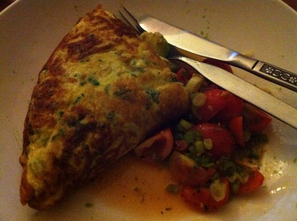 GFCarnivore's tweet photo. Light souffléd omelette; tapenade and avocado; but serves four my arse. http://t.co/mTgwe9GO