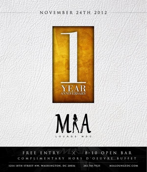 MIAloungeDC's tweet photo. Come celebrate our 1 year anniversary this Saturday! http://t.co/f18mARuf