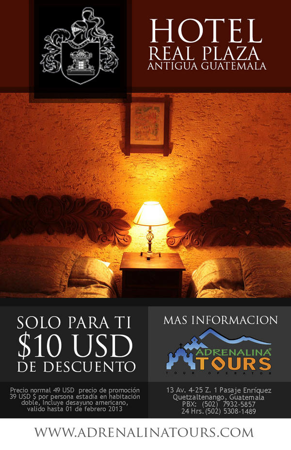 Deseas disfrutar ven a Hotel Real Plaza, Antigua
 Información llamar a Adrenalina Tours 7932-5858 ext 108 Ventas