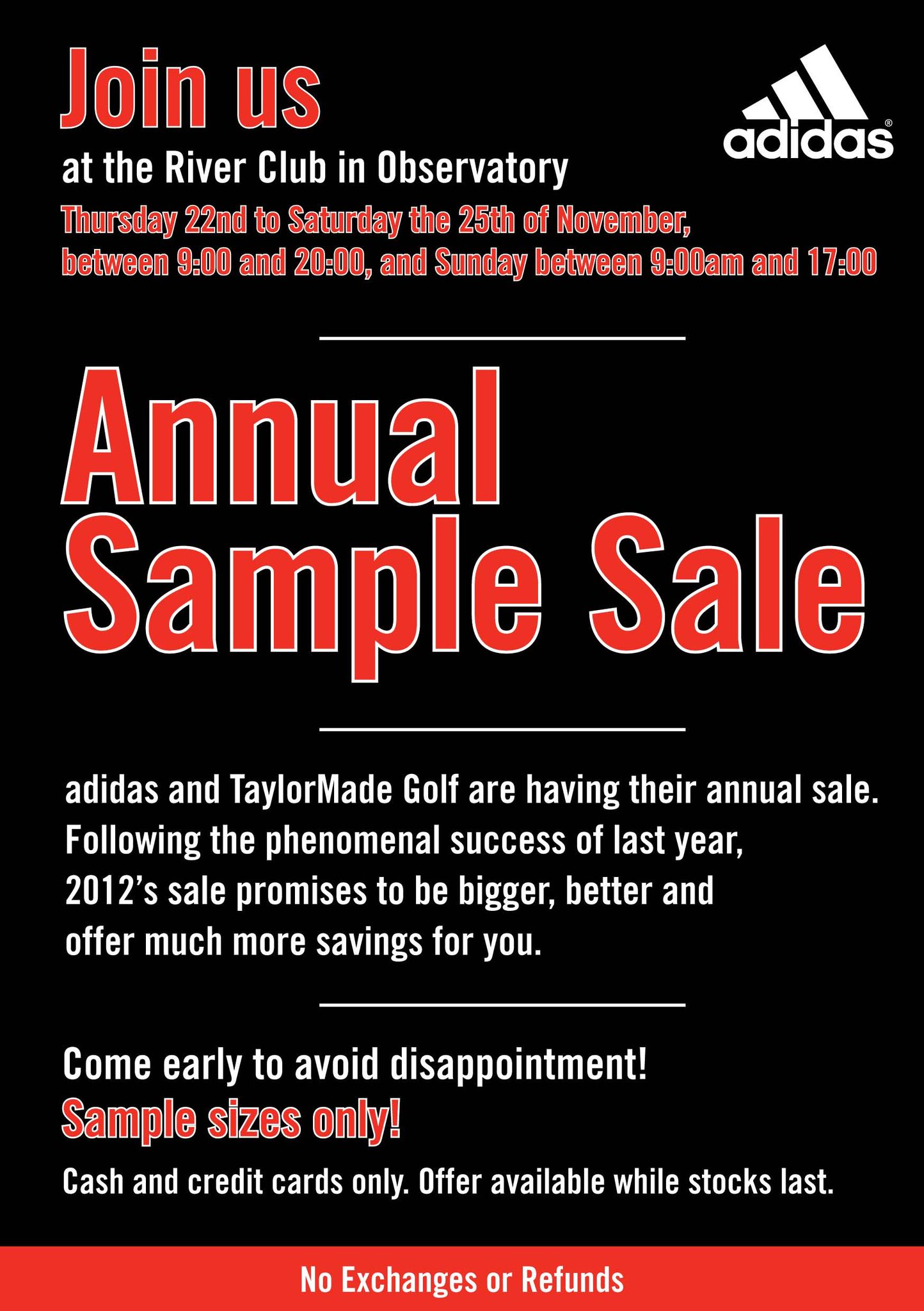 adidasZA on X Join us for our annual sample sale starting tomorrow at 9am http t C6Q1wceH X
