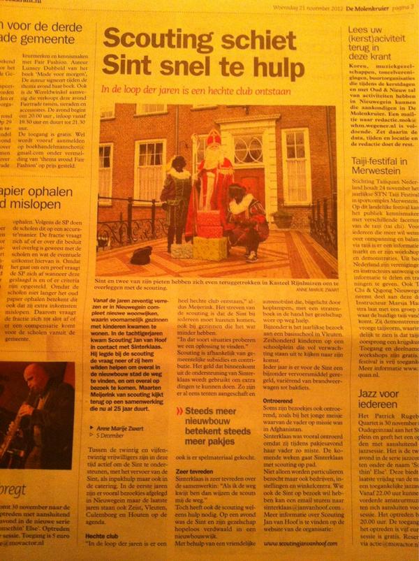 Vandaag gespot in de molenkruier, een artikel over onze hulp aan Sinterklaas! Mooi verhaal @roelofdewild #scouting