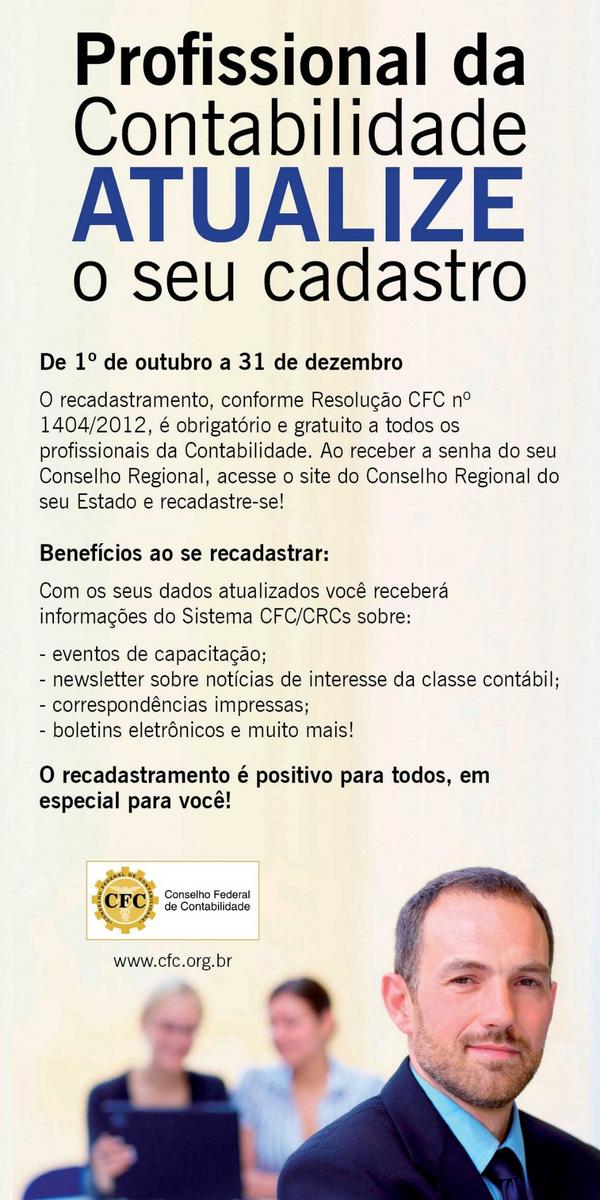 crcparaiba's tweet photo. PROFISSIONAL DA CONTABILIDADE, ATUALIZE O SEU CADASTRO! FAÇA A SUA PARTE E PARTICIPE DO RECADASTRAMENTO. http://t.co/DCgpS9Lw