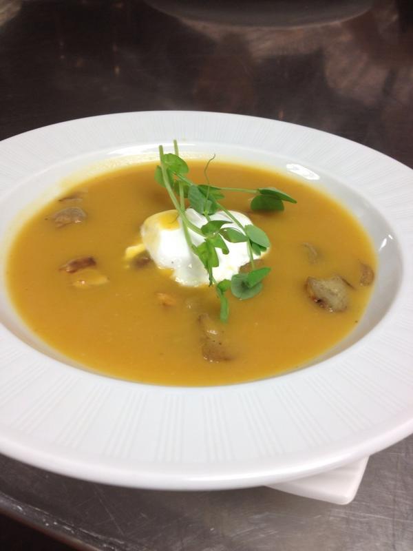 AtrioRestaurant's tweet photo. Autumn vegetable soup, caramelized chestnuts, nutmeg marshmallow@ConradMiami http://t.co/OIPBmpNX