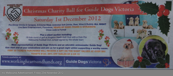 whhmelbourne's tweet photo. Awesome ad by @mxmelbourne, please re-tweet and support Guide Dogs Victoria! Only 4 days left to buy tickets... http://t.co/HSaUUZiD