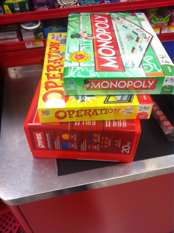 The Pyrex I wanted. The games were an impulse purchase. This concludes my shopping. #BlackFriday