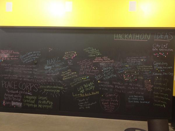 daniellecohn's tweet image. “@TechnicallyPHL: 40 ideas, 15 pizzas, 6 cases of beer, 70 ppl fill @firstround blackboard #randomhacks http://t.co/6Sxjf595” #StartupPHL
