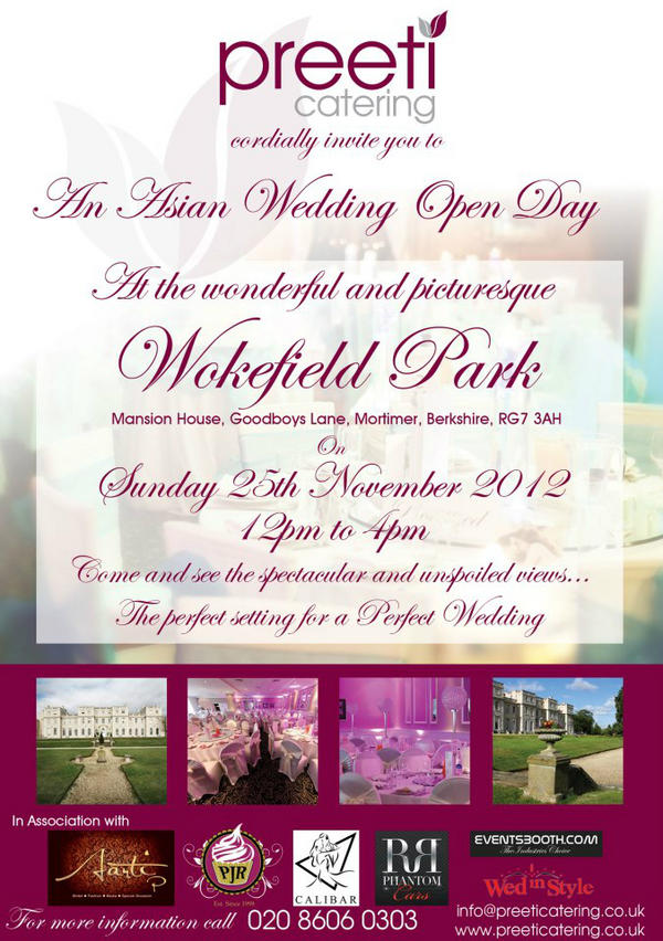 Visit us tomorrow at the Asian Wedding Open Day at DeVere Wokefield Park in Reading hosted by Preeti Catering!