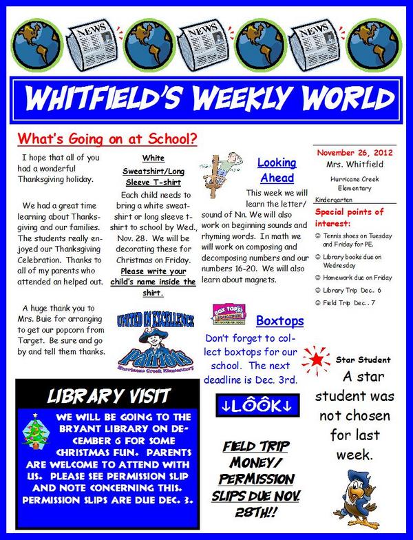 KinderTweetsHCE's tweet photo. Whitfield's Weekly World 11-25-2012 http://t.co/HL2lyGvo