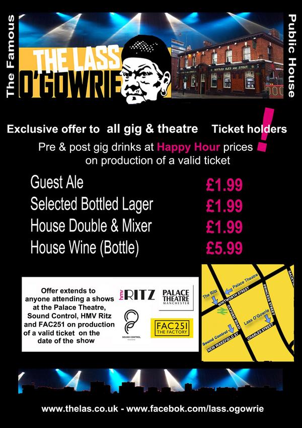 LassPR's tweet photo. @visit_mcr  Please this great offer for gig and theatre goers in M/cr from Supreme Champion pub of the year 2012 http://t.co/BM7kndKT