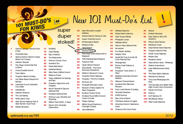 We placed @ #40 in the AA's '101 Kiwi Must Do's' &amp; are super duper stoked about it!!