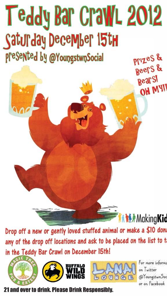 YoSocialEvents's tweet photo. Saturday Dec 15th Teddy Bar Crawl starts @ 7pm @ Bws Bdm @MagicTreePub &amp; @ Lanai for local charity @MakingKidsCount http://t.co/P9Cvr7ST