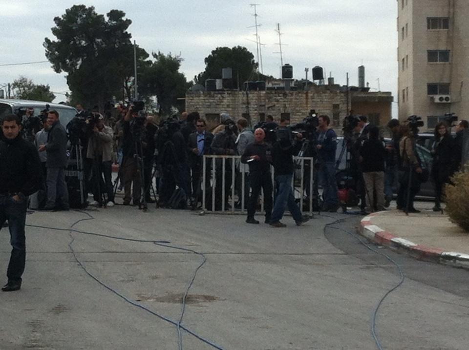Media waiting some 300-400 meters away from mausoleum during Arafat exhumation