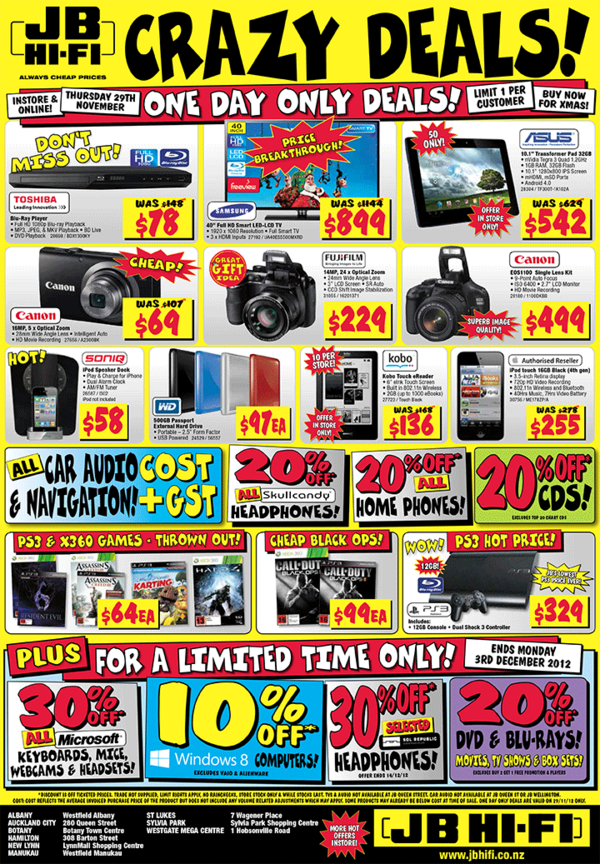 JBHiFiNZ's tweet photo. Get instore &amp; online TOMORROW (29/11) for JB's CRAZY ONE DAY ONLY DEALS!!! http://t.co/3xMRO8uN