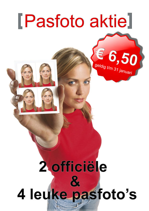 Tot eind januari #pasfoto aktie 2 officiële en 4 leuke pasfoto's voor maar € 6,50