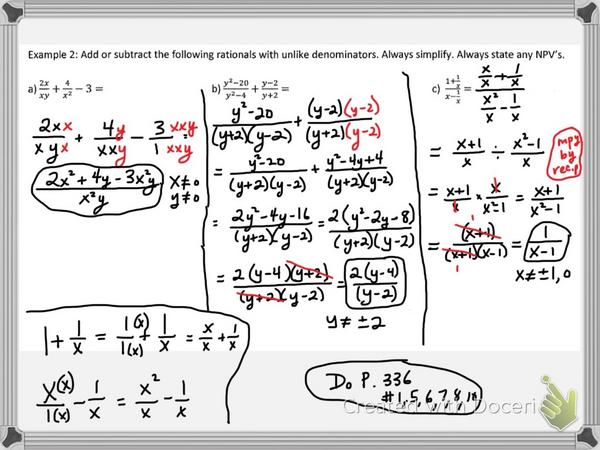 MrBriner's tweet image. #Math20-1 Topic 6.3 Notes P.3 &amp;amp; Assignment on adding and subtracting rational expressions. :)