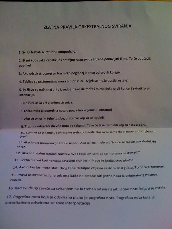 BGFilharmonija's tweet image. :) RT @VeronikaHorvaat: @BGFilharmonija Zlatna pravila orkestralnog sviranja :D da se malo nasmijete!