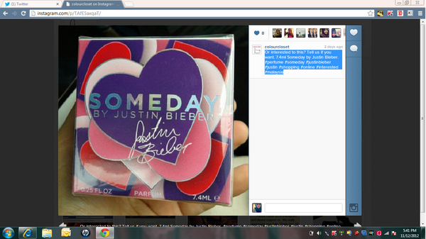 colourcloset's tweet photo. RM 80 including postage .Original 7.4ml Someday by Justin Bieber. Whatsapp/sms for order . LIMITED STOCK ! http://t.co/VHbmOH7B