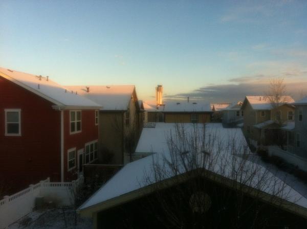 MileHightheGrey's tweet image. The @StapletonTower in the distance on a snowy morning in @StapletonDenver.