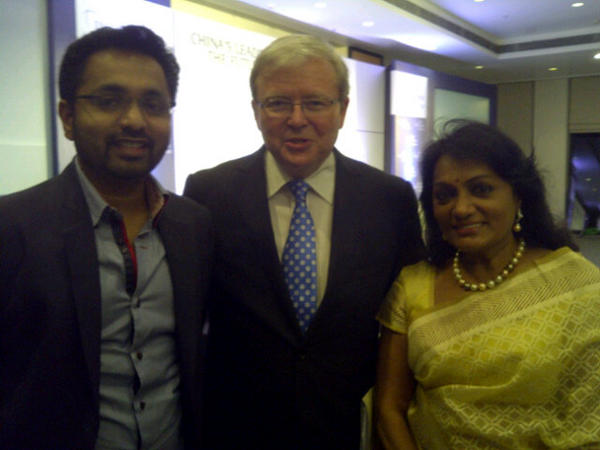 With @kruddmp fmr Australia PM & @rajyalakshmirao at IISS Oberoi lecture. Great talk on China & very nice friendly guy!