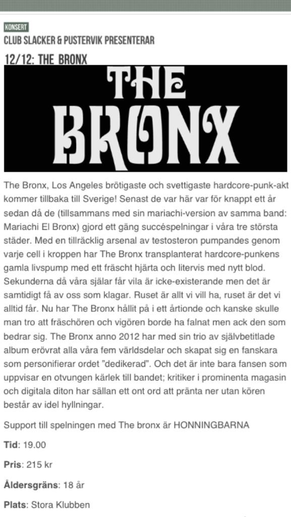 RobertNordman's tweet photo. #TheBronx ikväll @pustervik #nattklubb i #gbgftw #Punk
#HONNINGBARNA #Pustervik @Jarntorget
Entré 215:- kl 19 http://t.co/oKsDxo2z