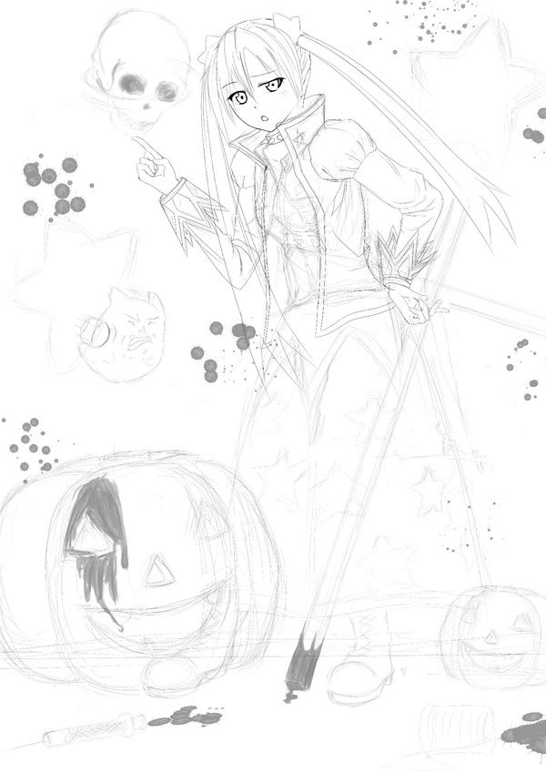 魔法使い線画進行 
