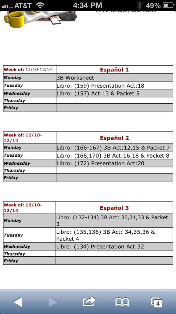 HernandezLSHS's tweet image. Homework for Spanish 1,2,3