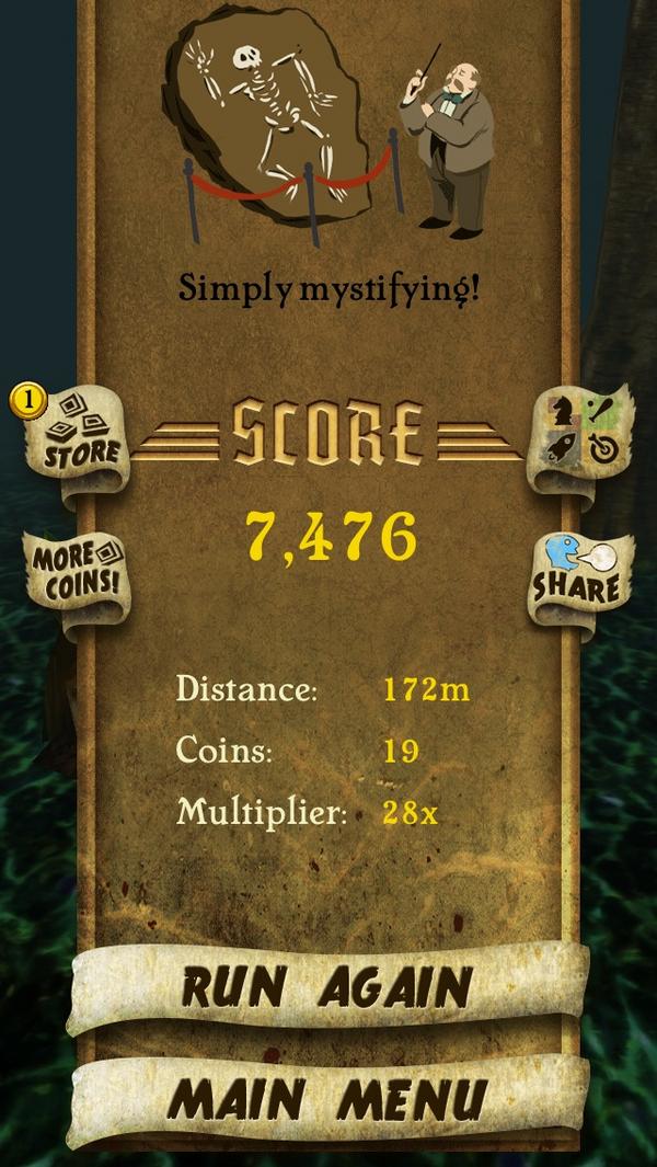 I got 7,476 points while escaping from demon monkeys. Beat that! bit.ly/TempleRunGame #TempleRun