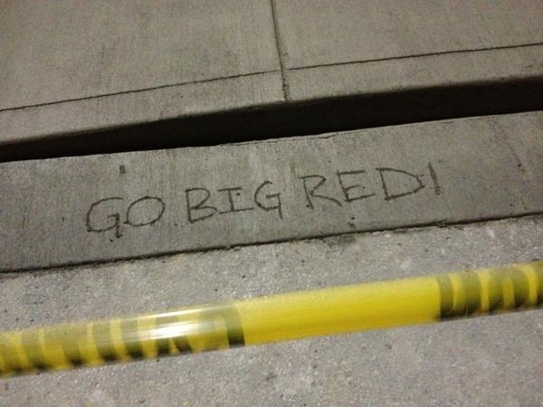 kennethjarecke's tweet photo. Fresh concrete, Indianapolis the night before the Big Ten Championship, nuff said. #Huskers http://t.co/TOssdtq4