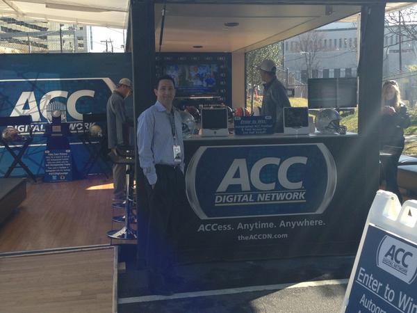 theACC's tweet photo. RT @theaccdn: Hanging out at #ACCDigilounge at the ACC FanFest w/ @JeffFischel! Stop by for FREE SWAG! http://t.co/gWvrfcb4