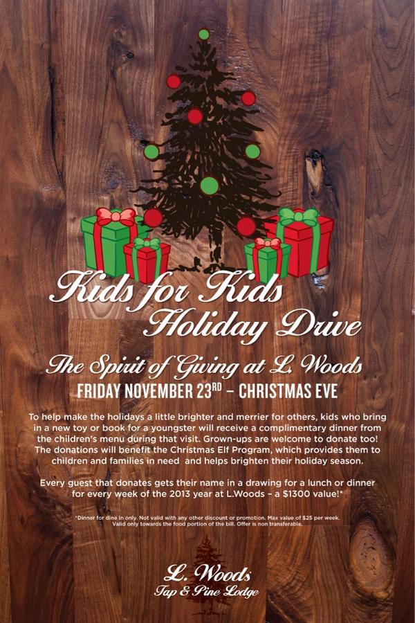 Holiday Kids for Kids! Kids who bring in a toy for the Christmas Elf program eat free! #giving