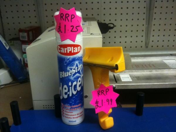 Ice scraper madness! For today only, £1.00! Open 10-1pm. #BarginOfTheYear
