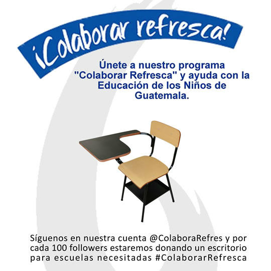 ColaboraRefres's tweet image. Síguenos en @ColaboraRefres y por cada 100 followers donaremos un escritorio para escuelas en Gt #ColaborarRefresca