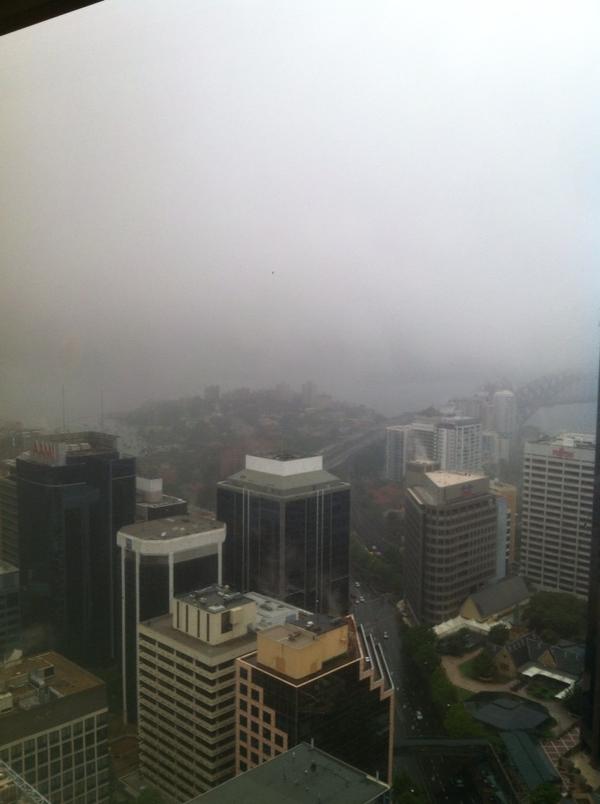 SydneyExecutive's tweet photo. Can you spot the Harbour Bridge or Opera House? Not much of a view from our North Sydney board room this morning. http://t.co/8EcyUYaJ