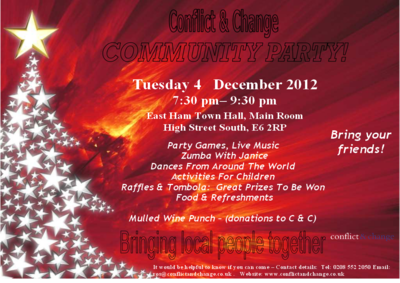 Conflict_Change's tweet photo. AGM and Party Party Party Tuesday 4th December. Hope to see you there! http://t.co/NeBc2Jl3
