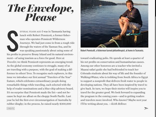 SmirksTas's tweet photo. Tasmanian Robert Pennicott a Traveler Of The Year in Dec-Jan interactive issue of NatGeo Traveler magazine. http://t.co/0IsP5Q94
