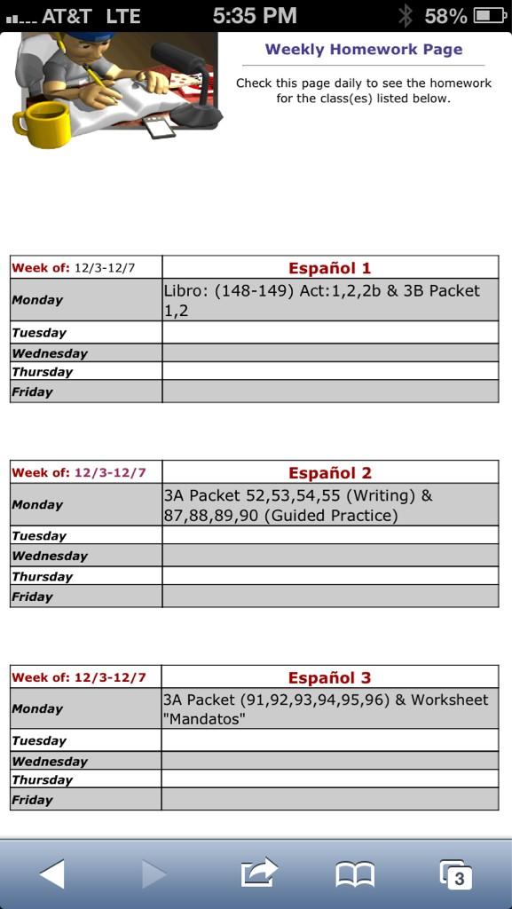 HernandezLSHS's tweet image. Homework for Spanish 1,2,3