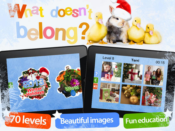 TwoTeaApps's tweet image. We will release our new app - "What Doesn't Belong? Christmas" this friday, Dec. 7th! We have some codes to give away!