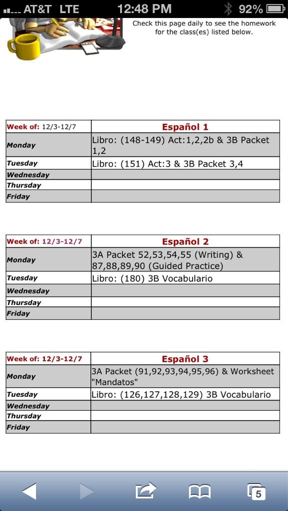 HernandezLSHS's tweet image. Homework for Spanish 1,2,3