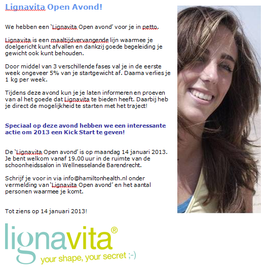 HamiltonHealthD's tweet photo. #lignavita Open Avond 14 januari 2013 @HamiltonHealthD in Wellnesselande Barendrecht. Jij klaar voor een nieuwe start? http://t.co/gRBAu5pd