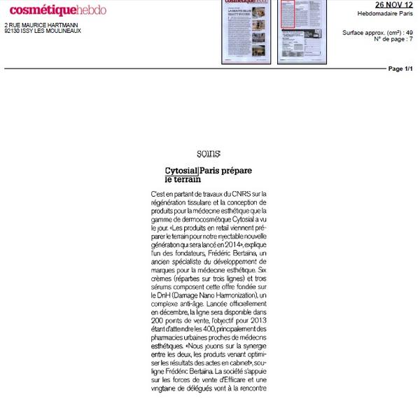 fredbertaina's tweet image. CYTOSIAL Biomedic strategy launch in Cosmétique Hebdo...