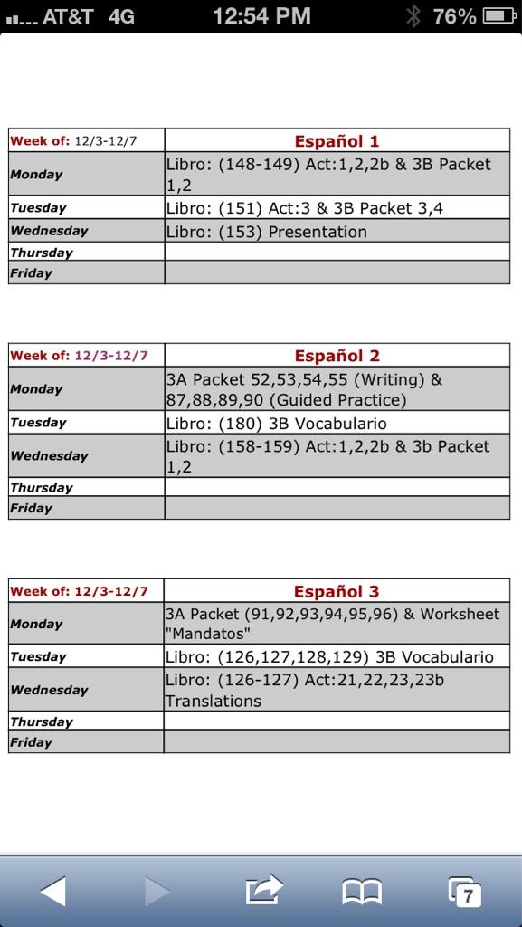 HernandezLSHS's tweet image. Homework for Spanish 1,2,3