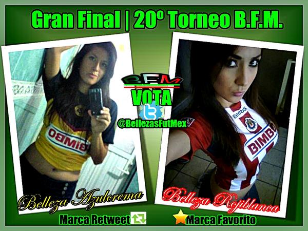 bellezasfutmex's tweet photo. Gran Final | 20º Torneo B.F.M. ¡¡VOTA POR LA MAS BELLA! Rojiblanca Fav / Azulcrema RT Cierre: 08/12/12 21:00 hrs http://t.co/fZiEBpu7