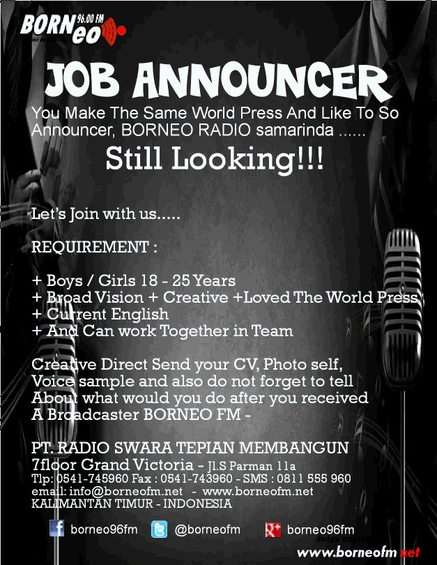 borneofm's tweet photo. JOB ANNOUNCER http://t.co/i8zXugzq